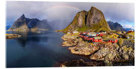 Akryylilasitaulu Rainbow over fishing village Hamnoy, Lofoten, Norway - Achim Thomae