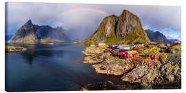 Lienzo Rainbow over fishing village Hamnoy, Lofoten, Norway - Achim Thomae