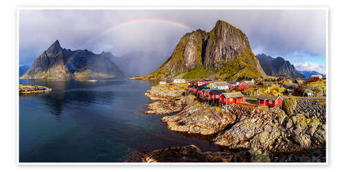 Poster Rainbow over fishing village Hamnoy, Lofoten, Norway