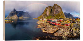 Stampa su legno Rainbow over fishing village Hamnoy, Lofoten, Norway - Achim Thomae