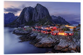 Stampa su vetro acrilico Evening in the fishing village of Hamnoy, Lofoten, Norway