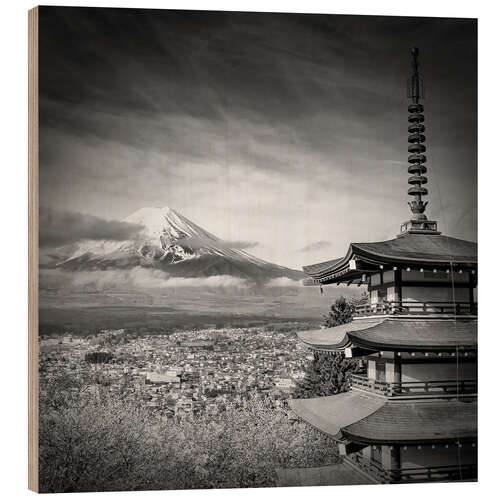 Wood print Fuji with Chureito Pagoda