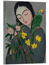 Quadro em acrílico Woman, Bird and Flowers - Felipe Hora