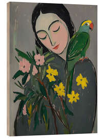 Trätavla Woman, Bird and Flowers - Felipe Hora