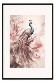 Gerahmter Kunstdruck Peacocks Nostalgic Flower Garden