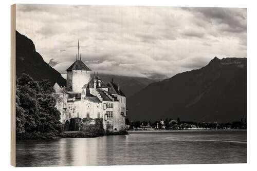 Wood print Chillon Castle on Lake Geneva in Switzerland