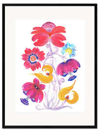 Gerahmter Kunstdruck Lebendige Blumenfantasie im Petrykivka-Stil