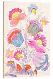 Holzbild Verträumte Pastellblüten im Petrykivka-Stil - Tetiana Savchenko
