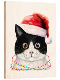 Print på træ Santa Cat - Valeriya Korenkova