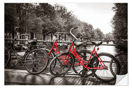 Selvklæbende plakat Red bicycles in Amsterdam