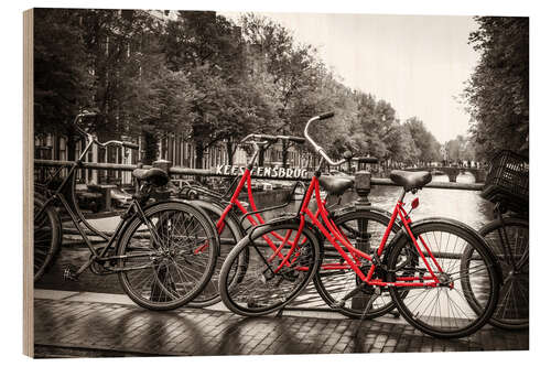 Wood print Red bicycles in Amsterdam