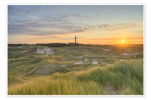 Poster Leuchtturm auf Amrum bei Sonnenaufgang