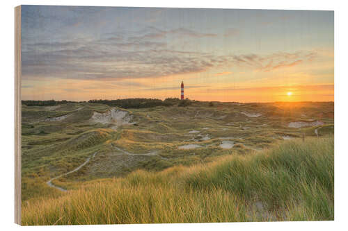 Wood print Lighthouse on Amrum at sunrise
