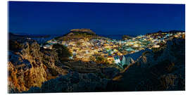 Obraz na szkle akrylowym Illuminated town of Lindos with Acropolis at sunset - Michael Rucker