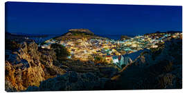 Canvas print Illuminated town of Lindos with Acropolis at sunset - Michael Rucker