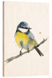 Wood print Watercolour Bluetit