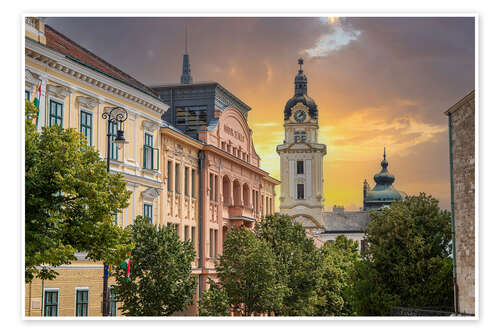 Poster Altstadt von Pécs im Sonnenuntergang, Ungarn