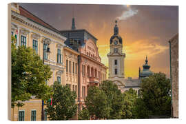 Holzbild Altstadt von Pécs im Sonnenuntergang, Ungarn - Jan Wehnert