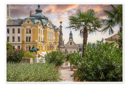 Póster Pecs, historic Széchenyi Square, Hungary