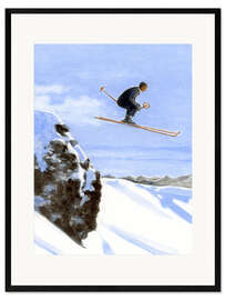 Gerahmter Kunstdruck Skifahrer in der Luft