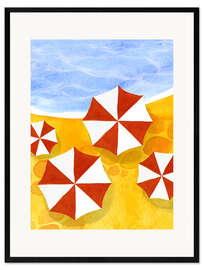 Gerahmter Kunstdruck Sonnenschirme am Strand