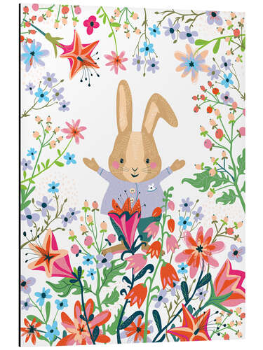 Aluminium print Happy Bunny and Flowers