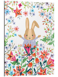 Alumiinitaulu Happy Bunny and Flowers