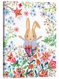 Canvastavla Happy Bunny and Flowers