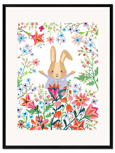 Plakat artystyczny premium w ramie Happy Bunny and Flowers