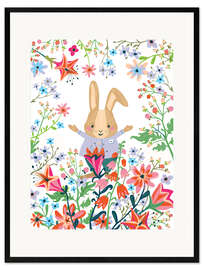 Plakat artystyczny premium w ramie Happy Bunny and Flowers