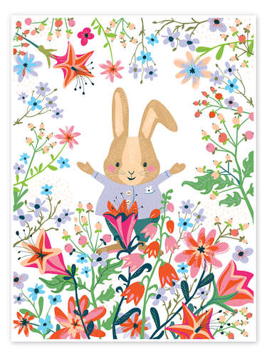 Póster Happy Bunny and Flowers