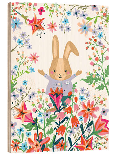 Puutaulu Happy Bunny and Flowers