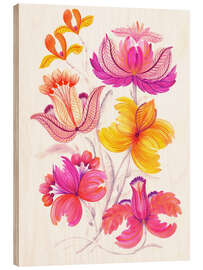 Wood print Bouquet with pink and yellow flowers - Tetiana Savchenko