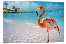 Obraz na szkle akrylowym Rosa Flamingo am Strand in Aruba - Christian Müringer