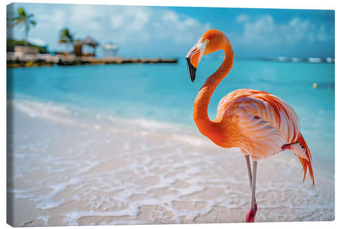 Canvas print Rosa Flamingo am Strand in Aruba