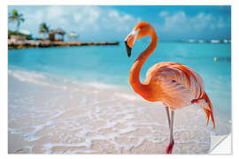 Wandsticker Rosa Flamingo am Strand in Aruba