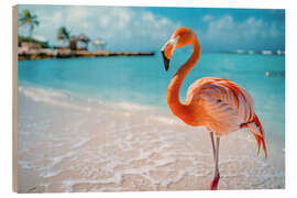 Trätavla Rosa Flamingo am Strand in Aruba - Christian Müringer