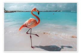 Poster Flamingo on the beach in Aruba - Christian Müringer