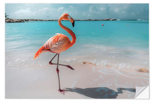 Vinilo para la pared Flamingo on the beach in Aruba