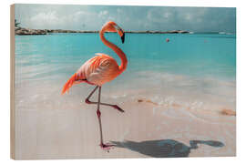 Wood print Flamingo on the beach in Aruba