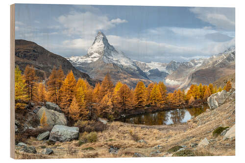 Wood print Matterhorn and Grindjisee in autumn