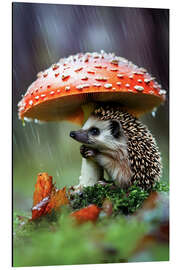 Aluminium print Smart Hedgehog in the Rain