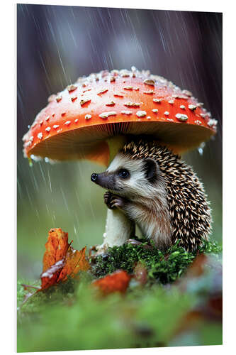 PVC-tavla Smart Hedgehog in the Rain