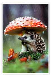 Poster Smart Hedgehog in the Rain