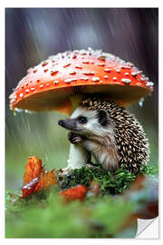 Vinilo para la pared Smart Hedgehog in the Rain