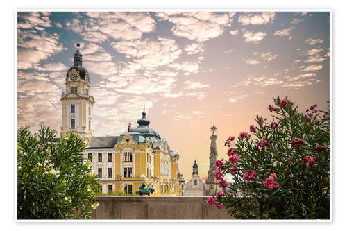 Poster Pecs, Rathaus und historischer Platz Széchenyi, Ungarn