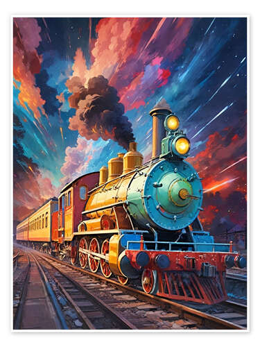 Poster Colourful steam locomotive