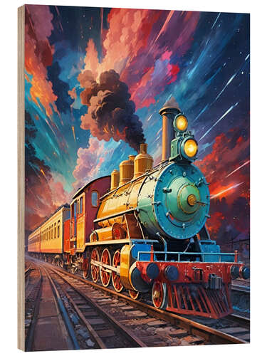Wood print Colourful steam locomotive