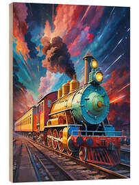 Quadro de madeira Colourful steam locomotive - Jörg Gamroth