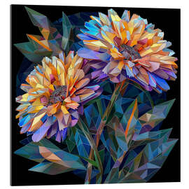 Tableau en verre acrylique Yellow Asters on Black - Maria Tuzhilkina